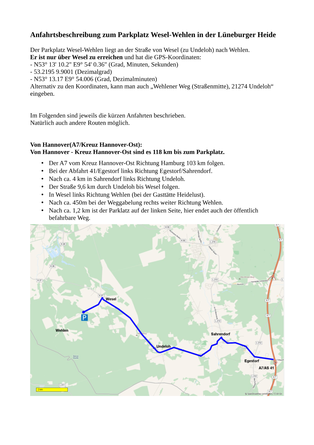 Anfahrtsbeschreibung Zum Parkplatz Wesel-Wehlen in Der Lüneburger Heide