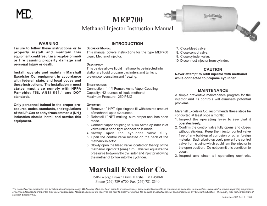 Methanol Injector Instruction Manual