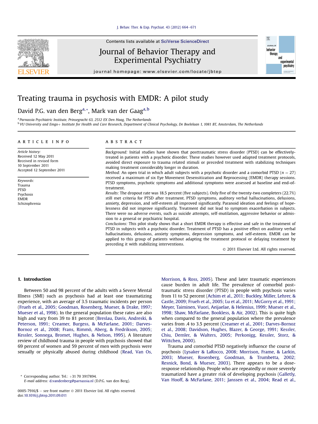 Treating Trauma in Psychosis with EMDR: a Pilot Study