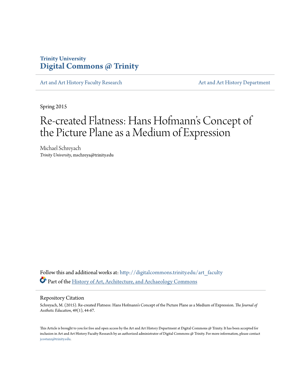 Hans Hofmann's Concept of the Picture Plane As a Medium Of