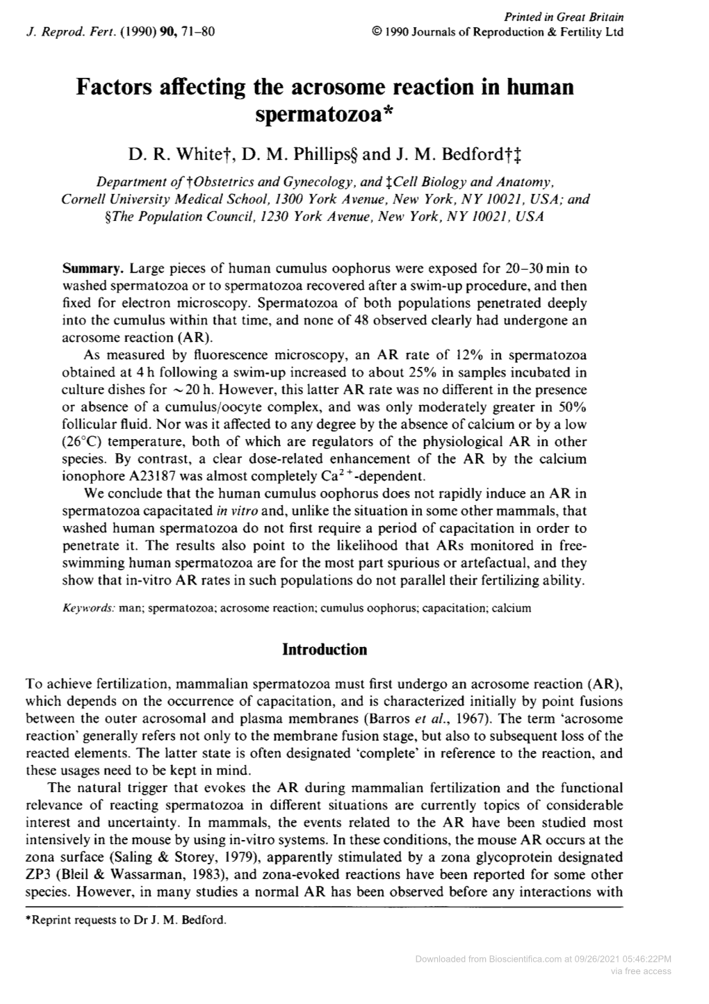 Factors Affecting the Acrosome Reaction in Human Spermatozoa D