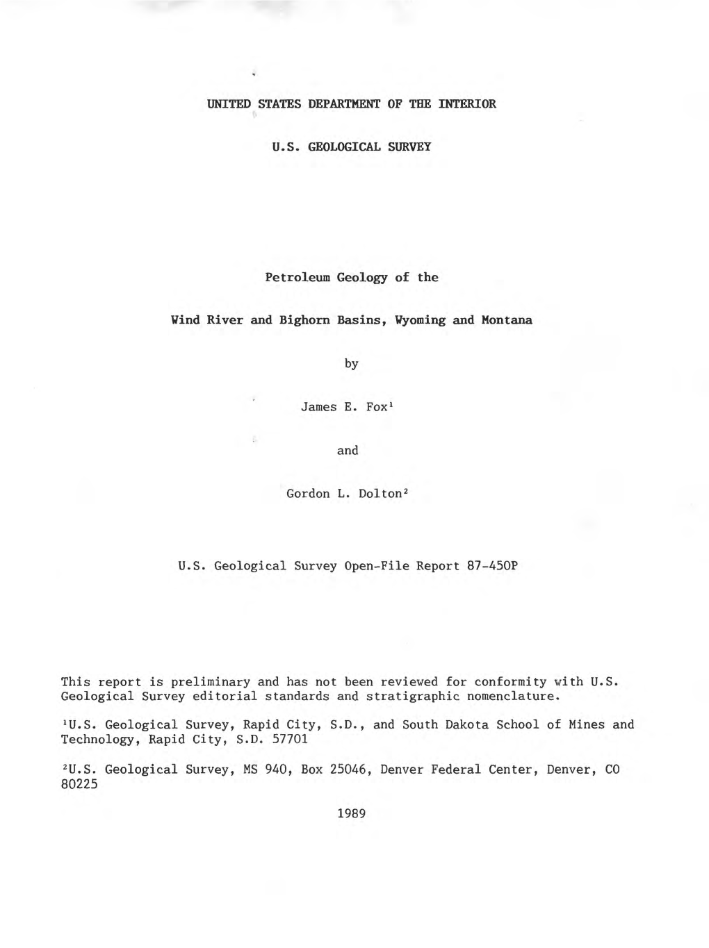 2U.S. Geological Survey, MS 940, Box 25046, Denver Federal Center