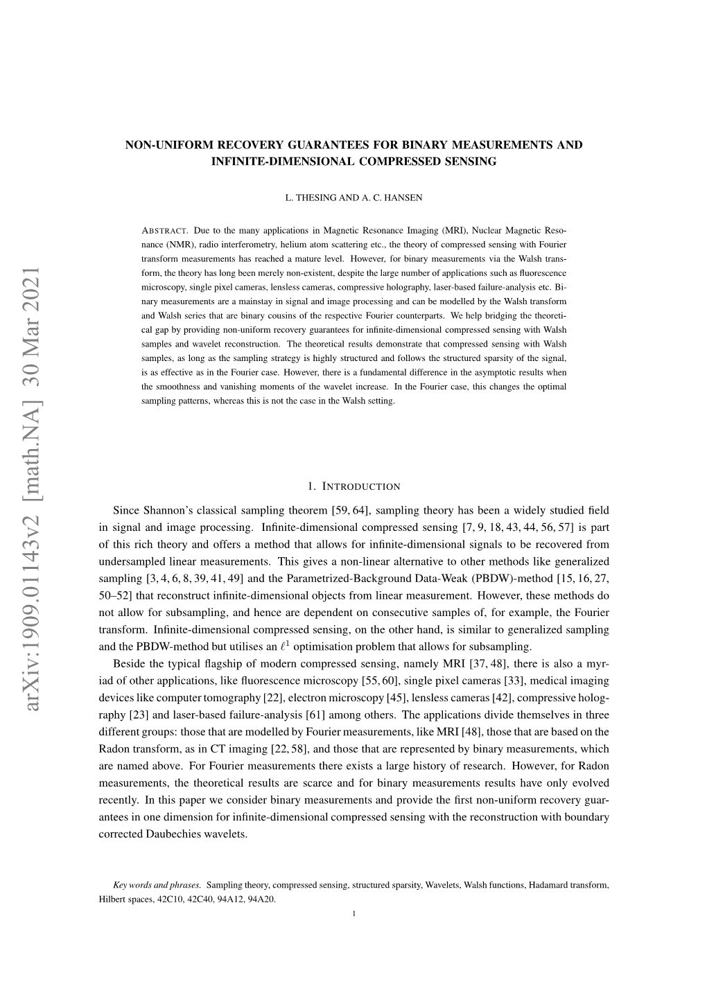 Arxiv:1909.01143V2 [Math.NA] 30 Mar 2021