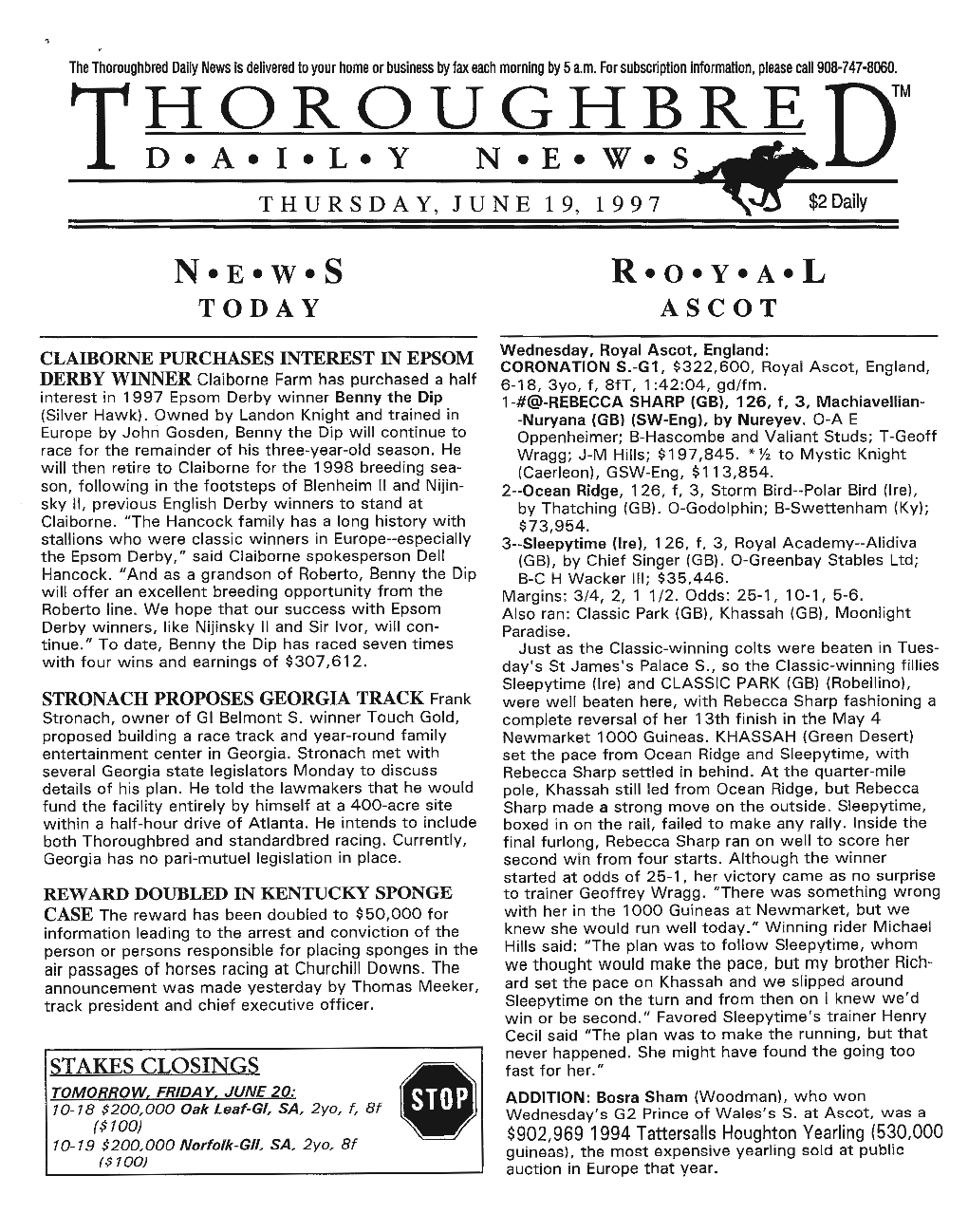 I~~UN~~~RE DM THURSDAY, JUNE 19, 1997 $2 Daily