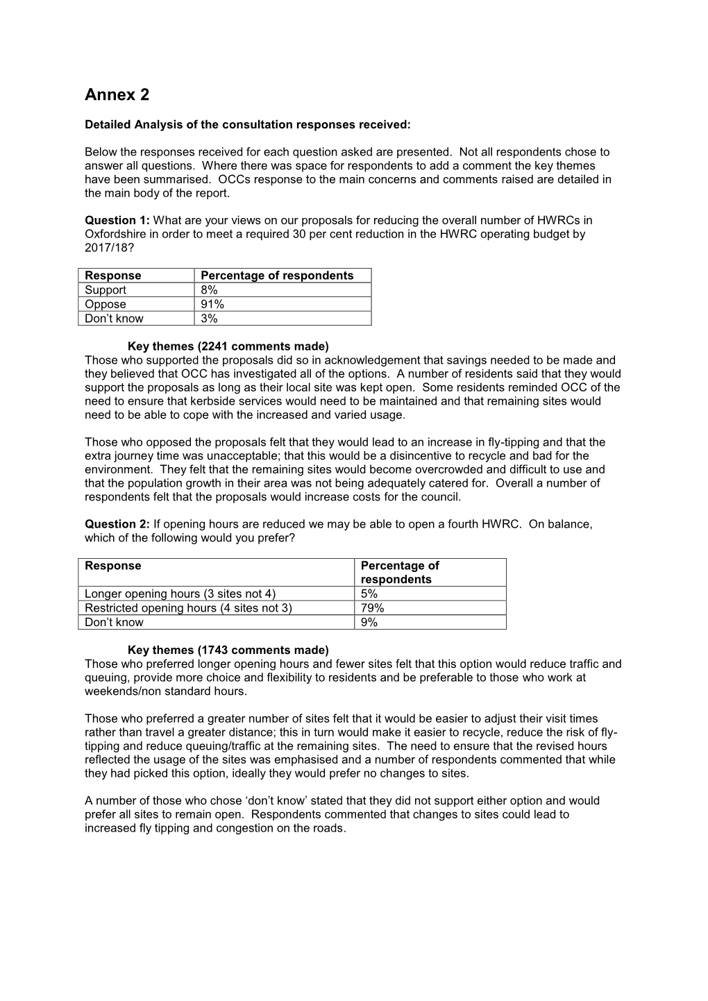 HWRC Consultation Summary