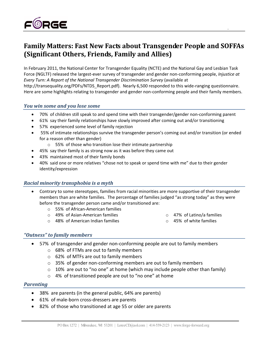 Transgender People and Soffas (Significant Others, Friends, Family and Allies)