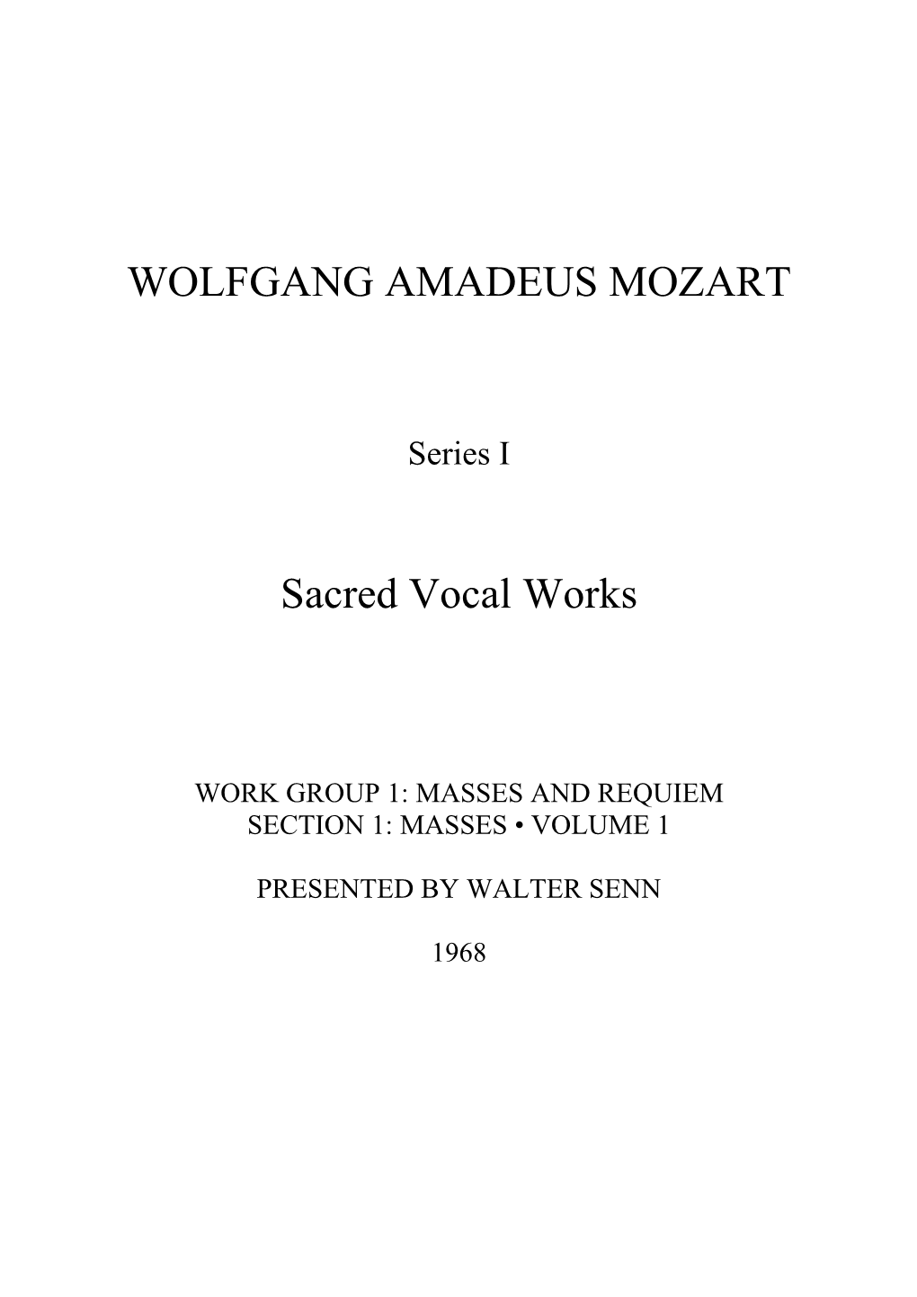 WOLFGANG AMADEUS MOZART Sacred Vocal