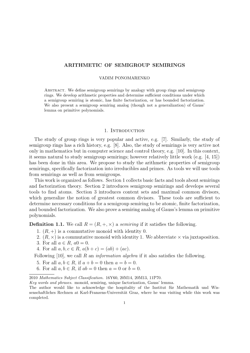 Arithmetic of Semigroup Semirings