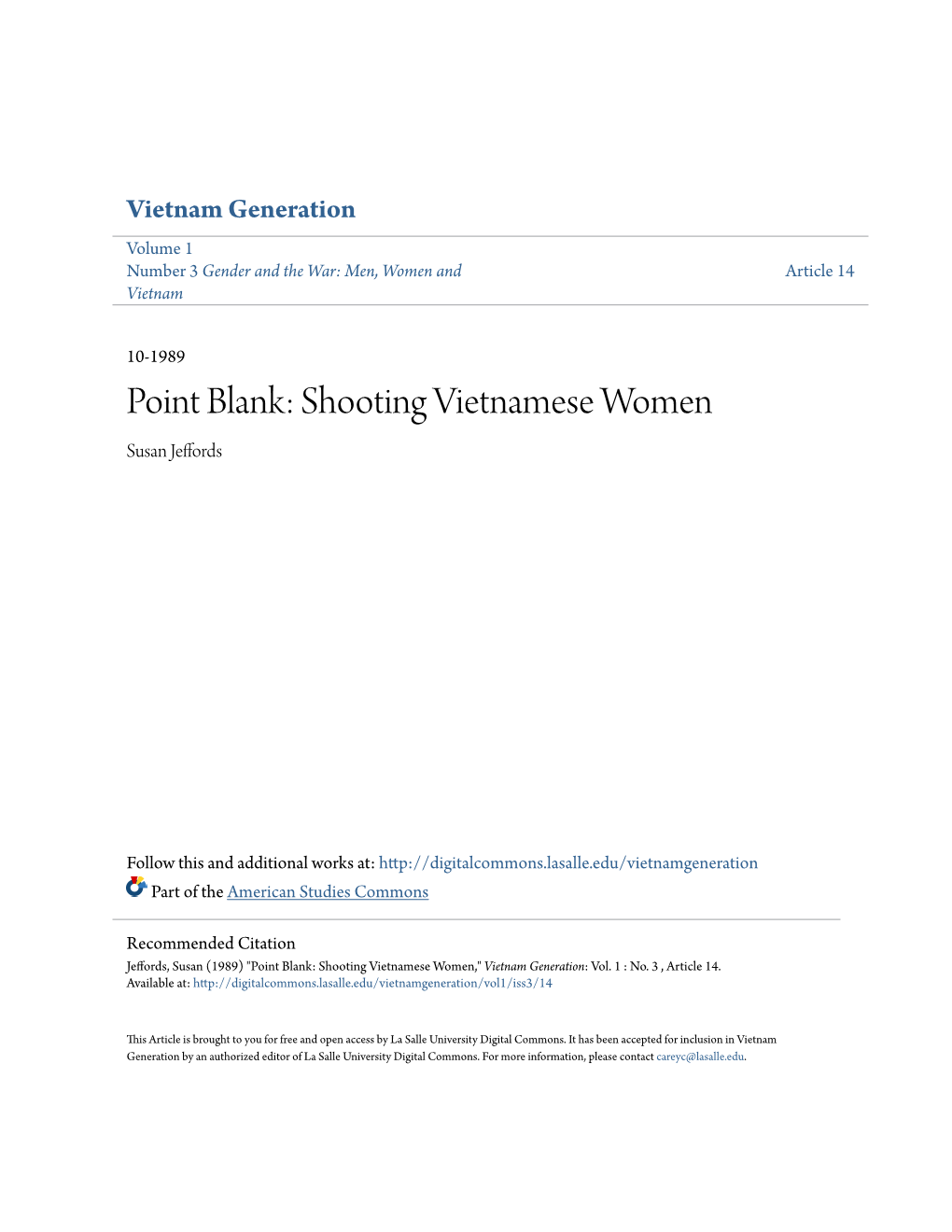 Point Blank: Shooting Vietnamese Women Susan Jeffords