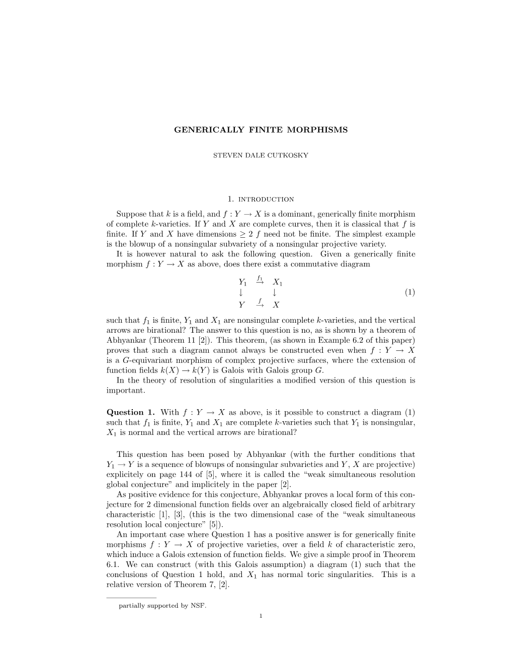 GENERICALLY FINITE MORPHISMS 1. Introduction