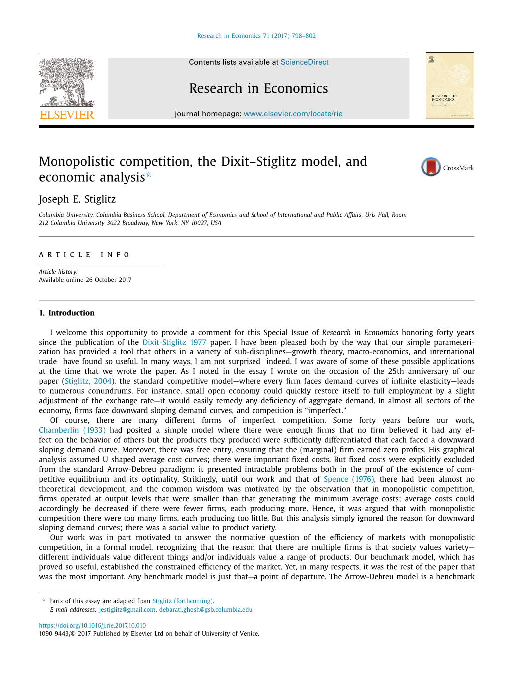 Monopolistic Competition, the Dixit-Stiglitz Model, and Economic