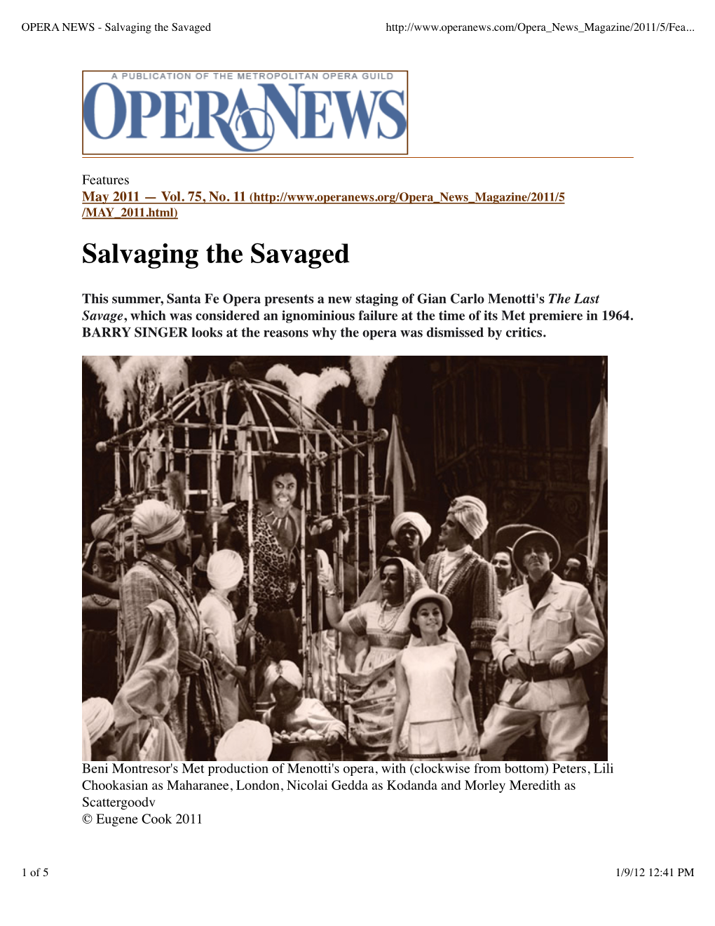 OPERA NEWS - Salvaging the Savaged