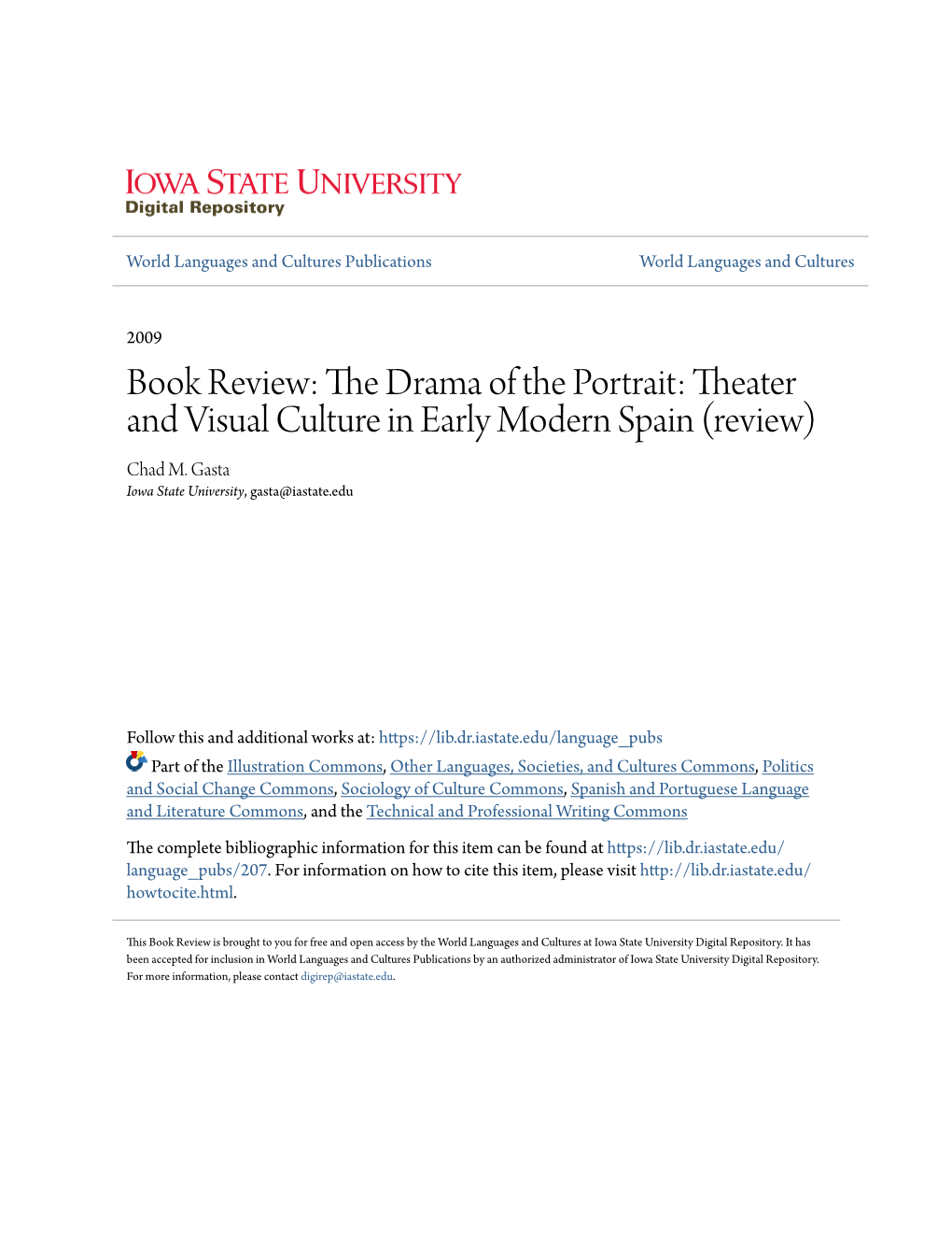 The Drama of the Portrait: Theater and Visual Culture in Early Modern Spain (Review) Chad M