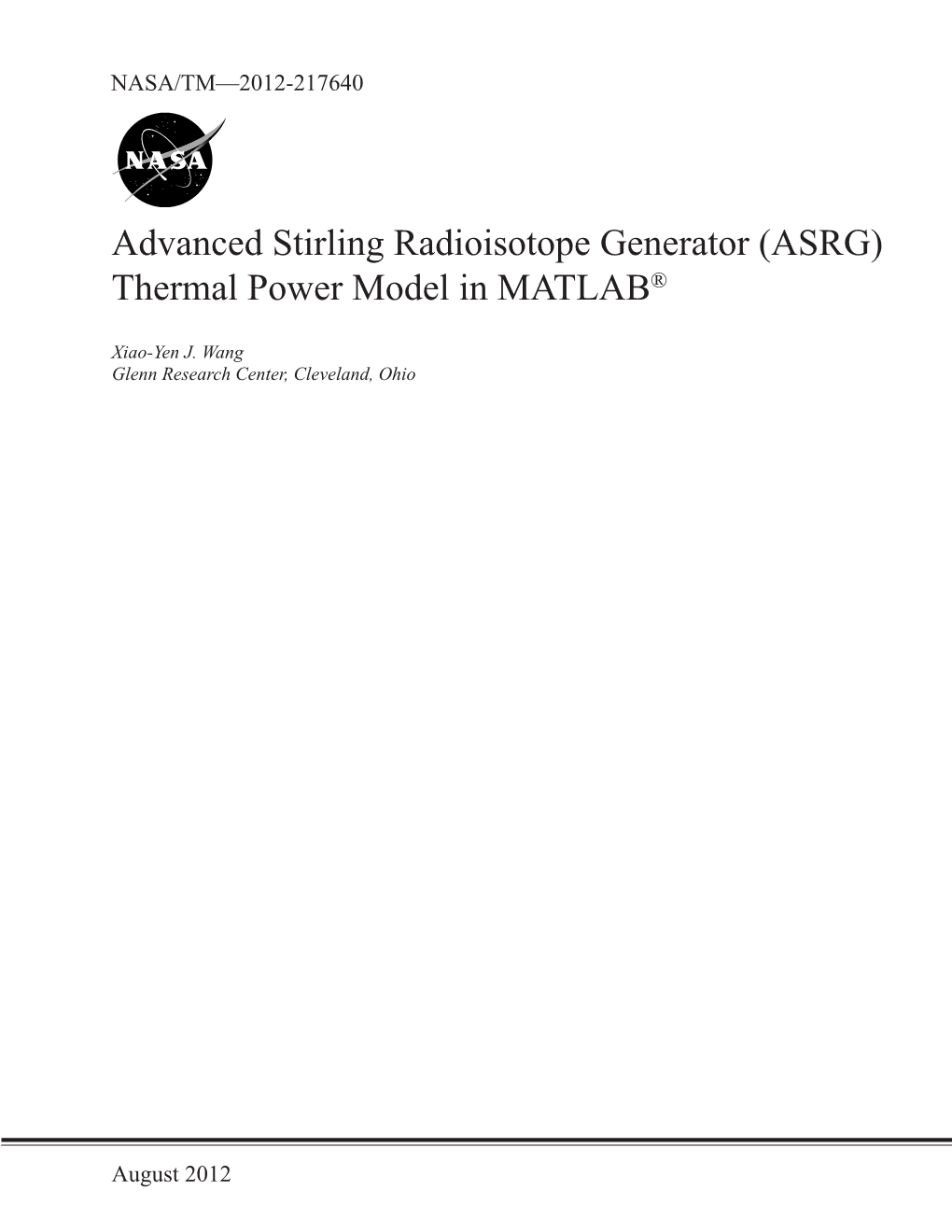 Advanced Stirling Radioisotope Generator (ASRG) Thermal Power Model in MATLAB®