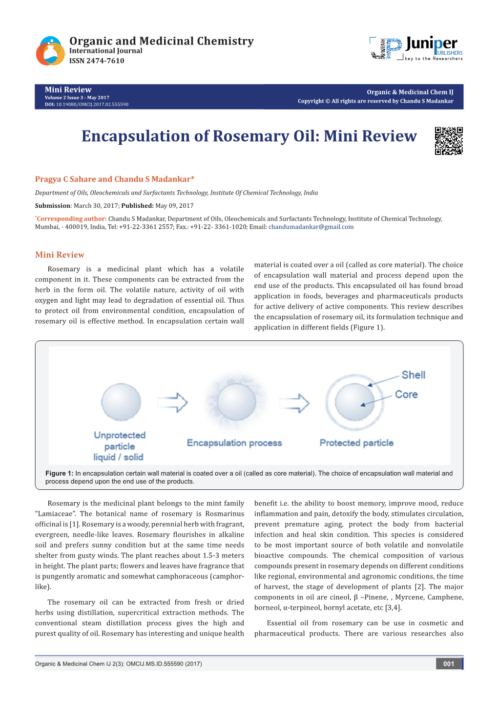 Encapsulation of Rosemary Oil: Mini Review