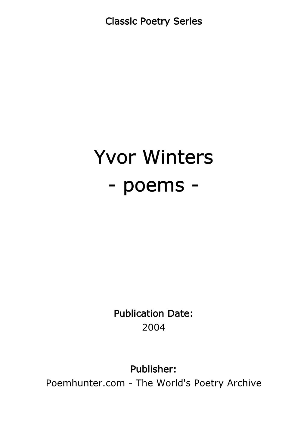 Yvor Winters - Poems