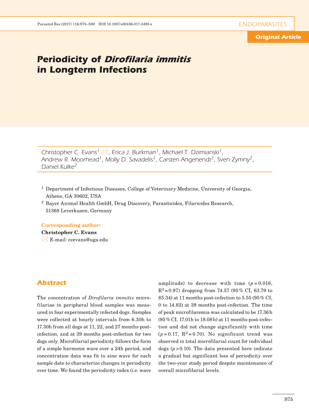 Periodicity of Dirofilaria Immitis in Longterm Infections