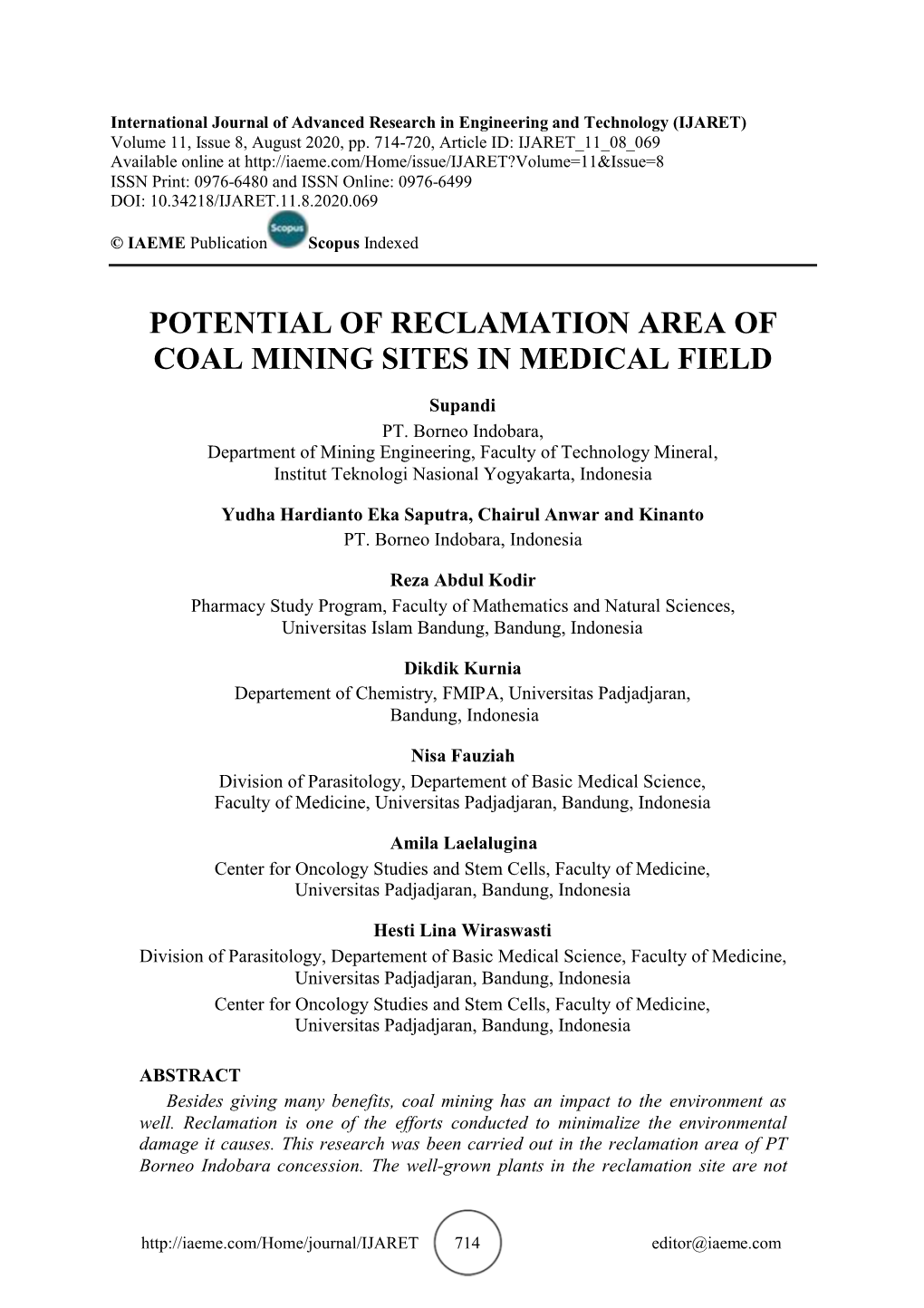 Potential of Clamation Area of Re Coal Mining Sites In
