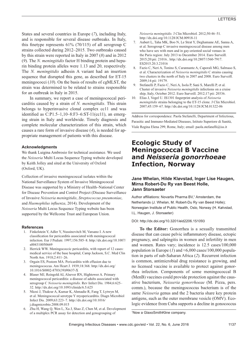 Ecologic Study of Meningococcal B Vaccine and Neisseria