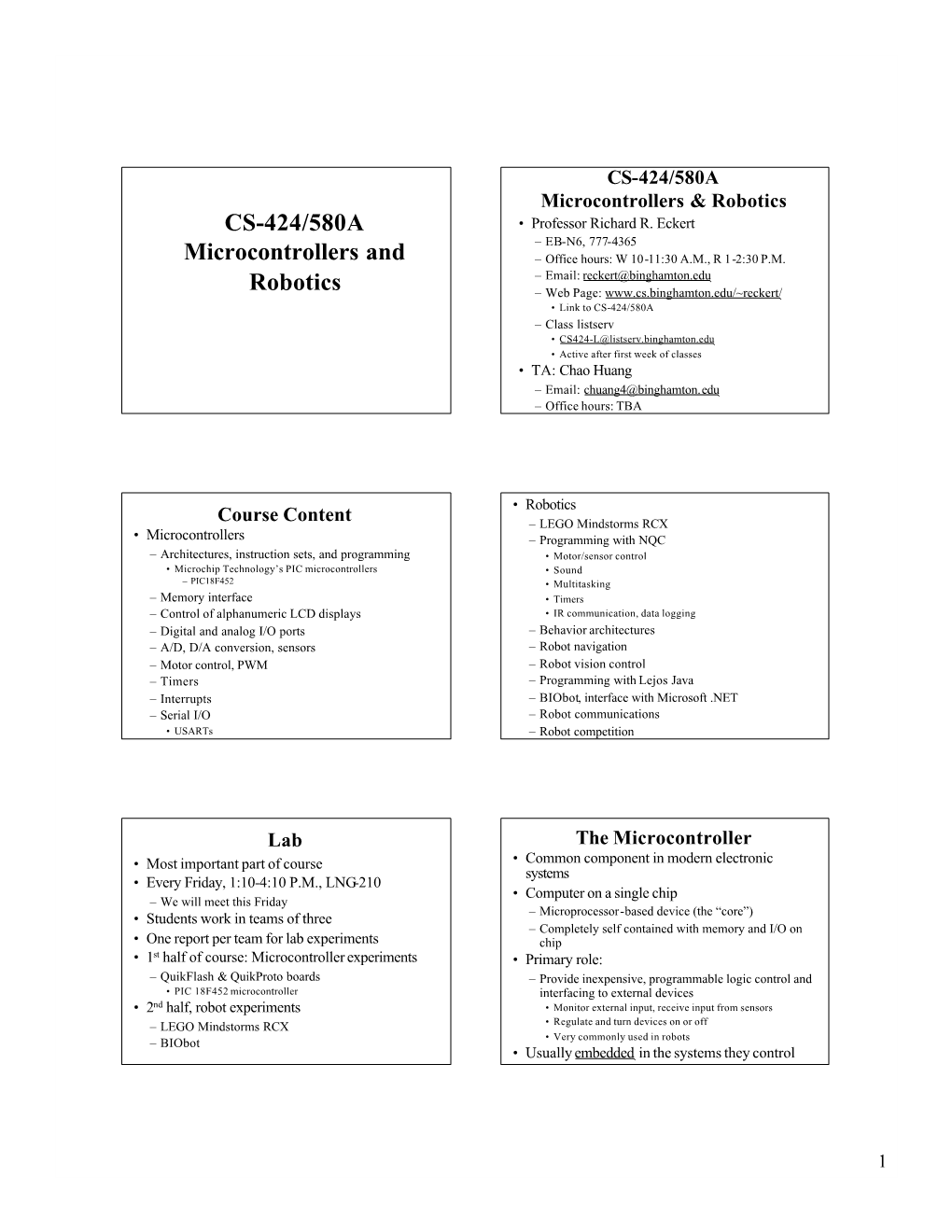 CS-424/580A Microcontrollers and Robotics