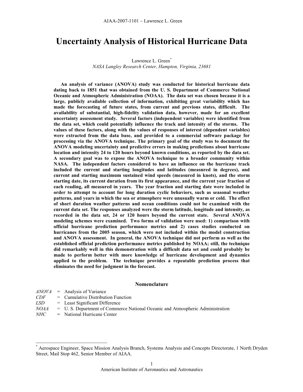 Uncertainty Analysis of Historical Hurricane Data