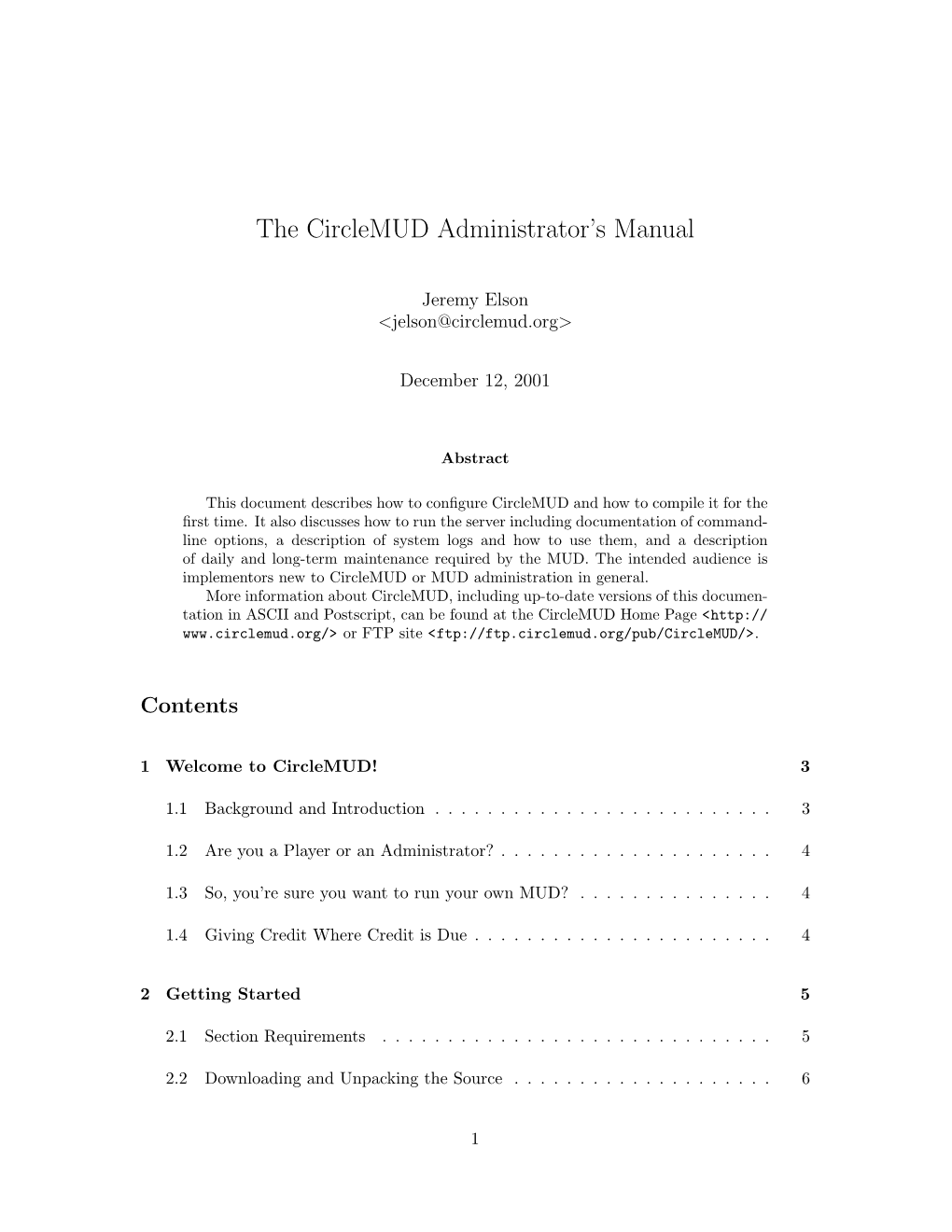 The Circlemud Administrator's Manual