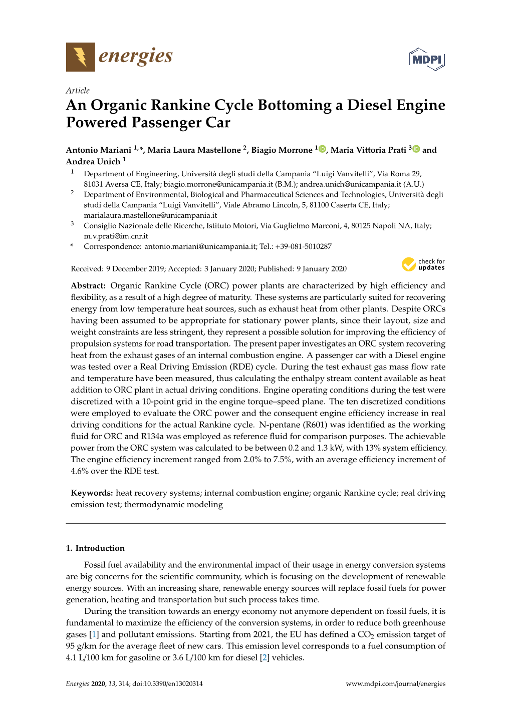 An Organic Rankine Cycle Bottoming a Diesel Engine Powered Passenger Car