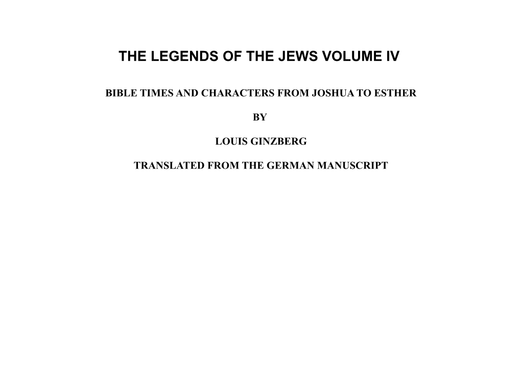 The Legends of the Jews Volume Iv