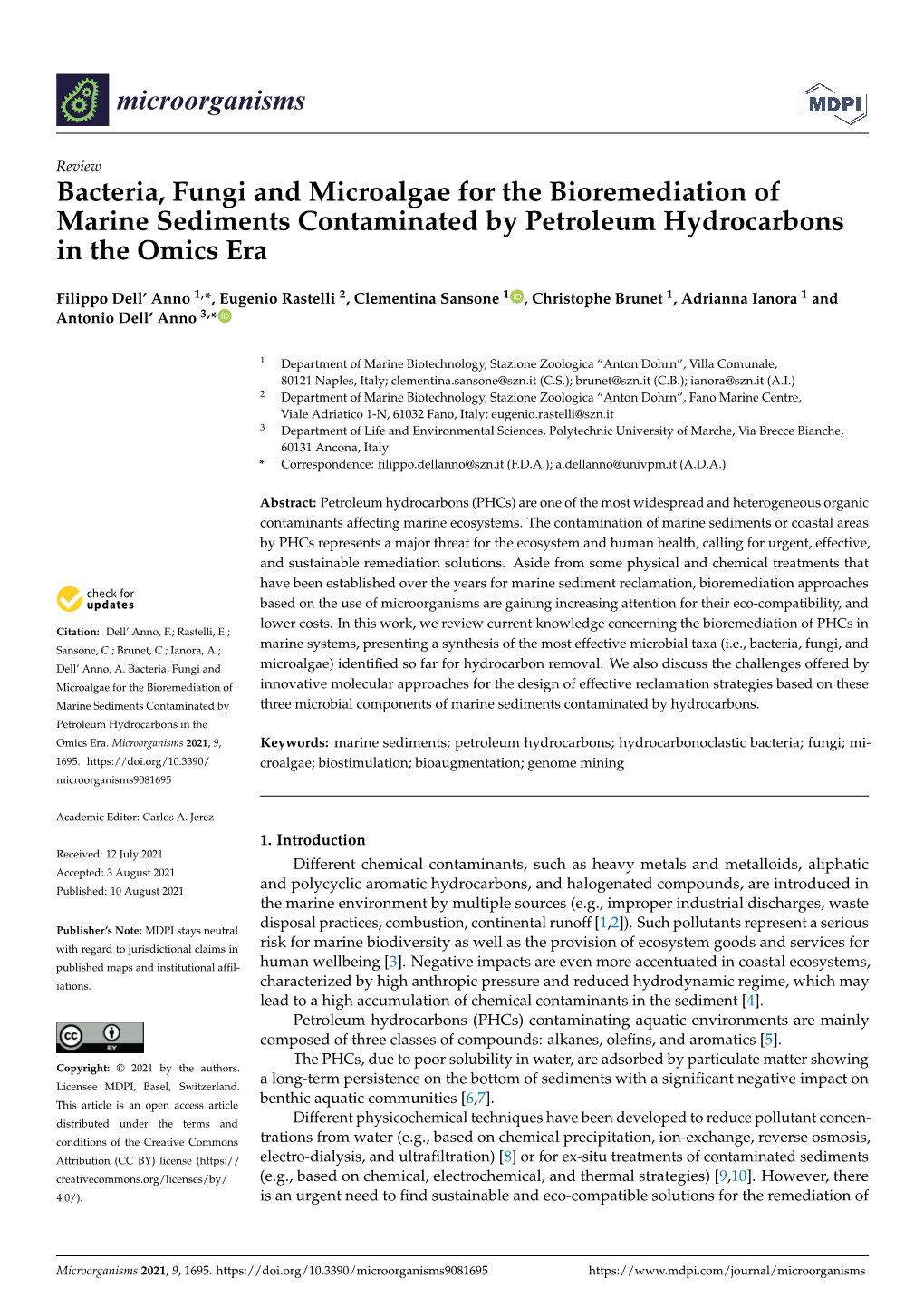 Bacteria, Fungi and Microalgae for the Bioremediation of Marine Sediments Contaminated by Petroleum Hydrocarbons in the Omics Era