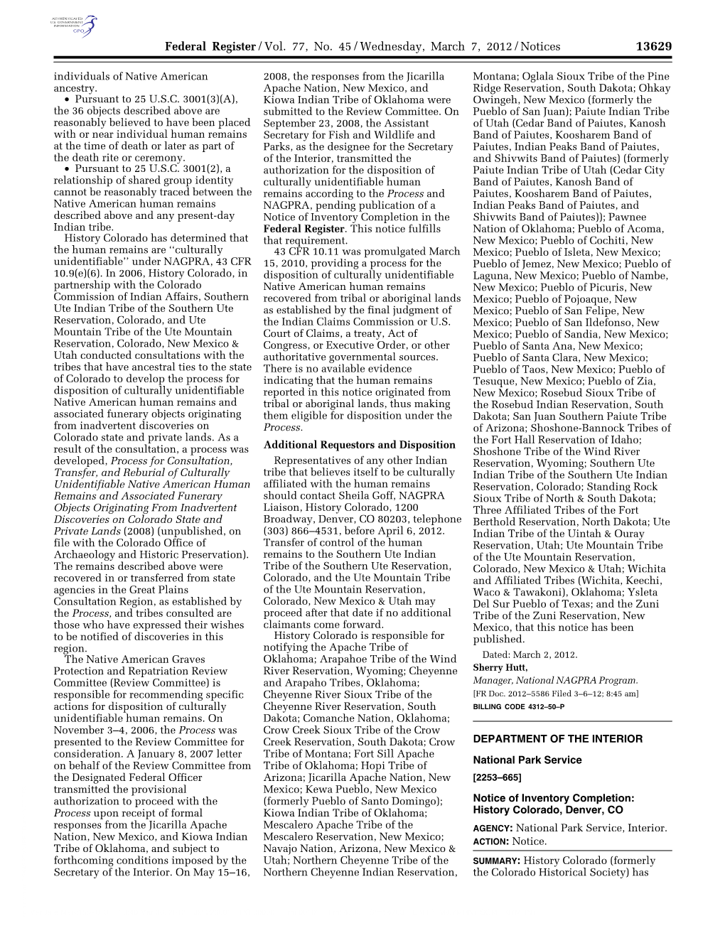 Federal Register/Vol. 77, No. 45/Wednesday, March 7, 2012