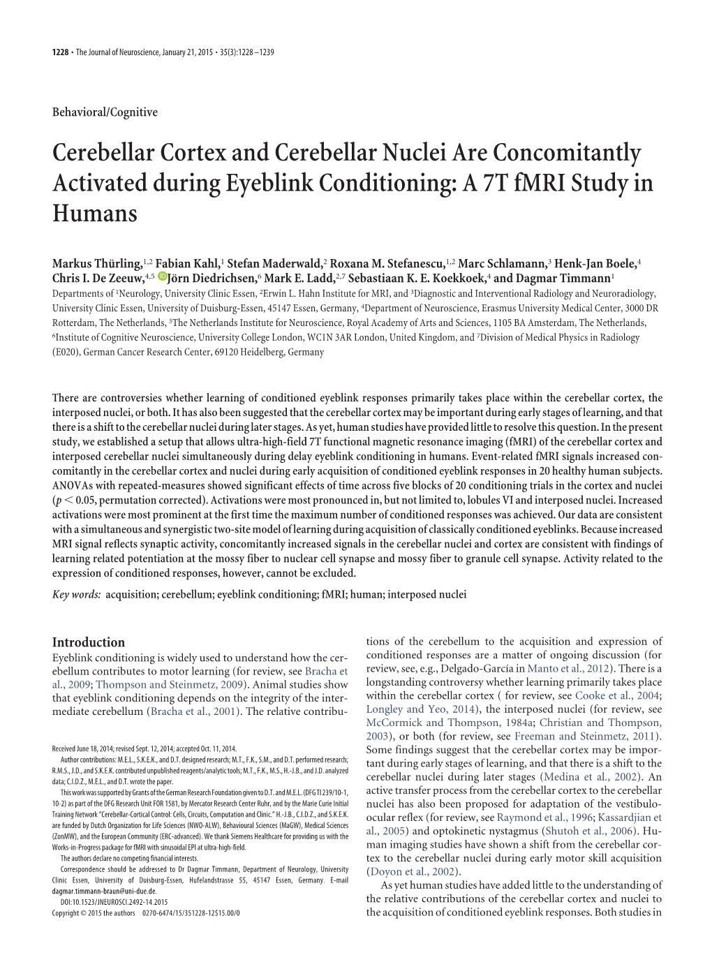 A 7T Fmri Study in Humans