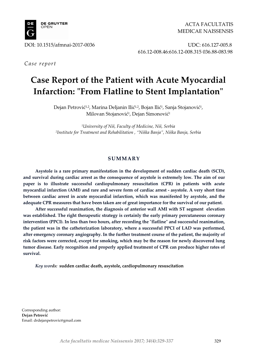 Case Report of the Patient with Acute Myocardial Infarction: 