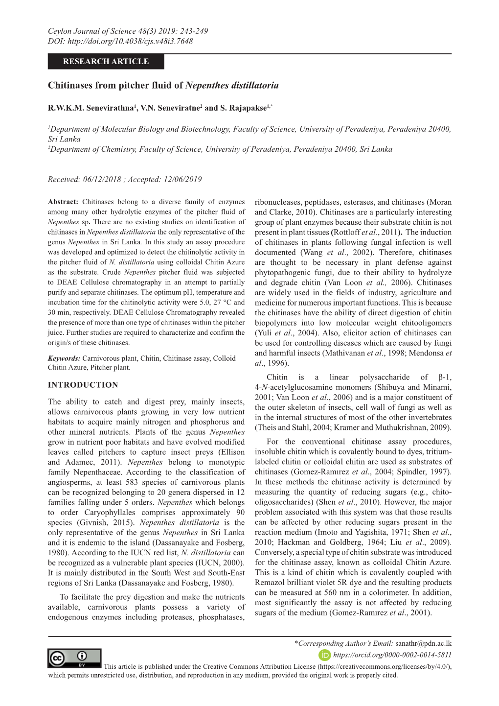 Chitinases from Pitcher Fluid of Nepenthes Distillatoria