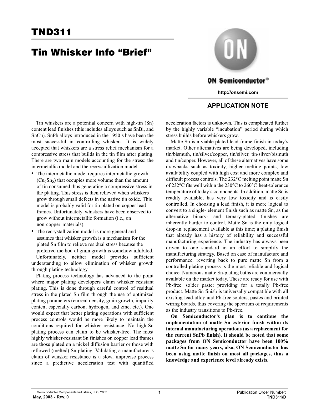 TND311 Tin Whisker Info Brief