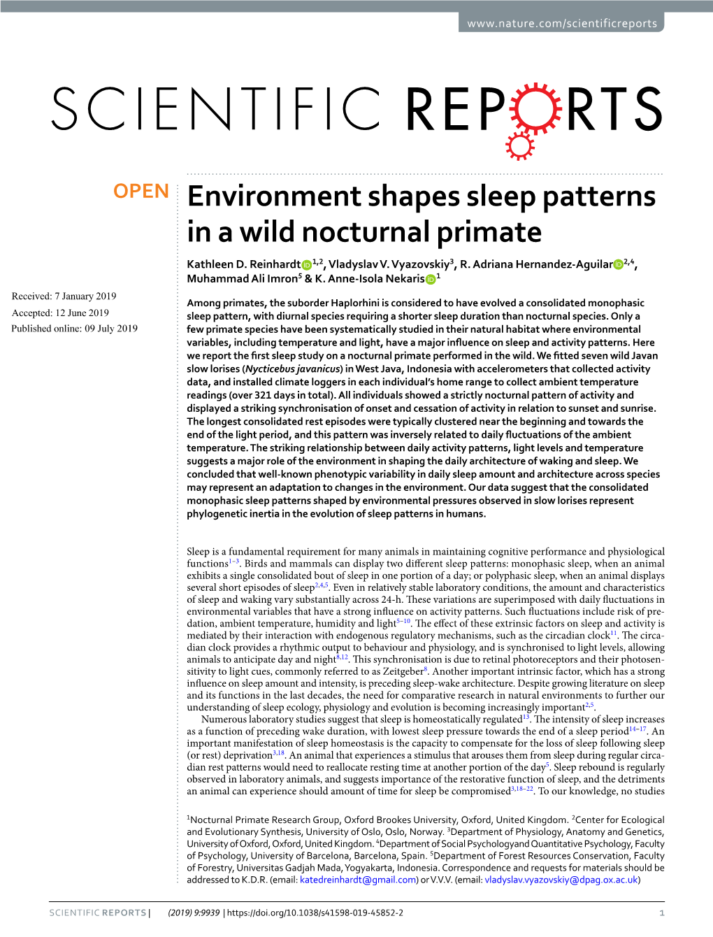 Environment Shapes Sleep Patterns in a Wild Nocturnal Primate Kathleen D