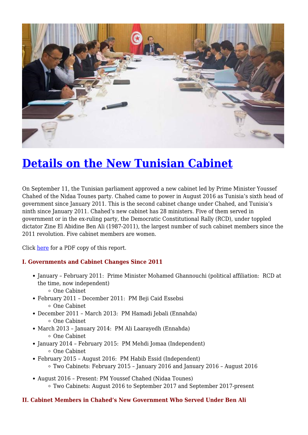 Details on the New Tunisian Cabinet