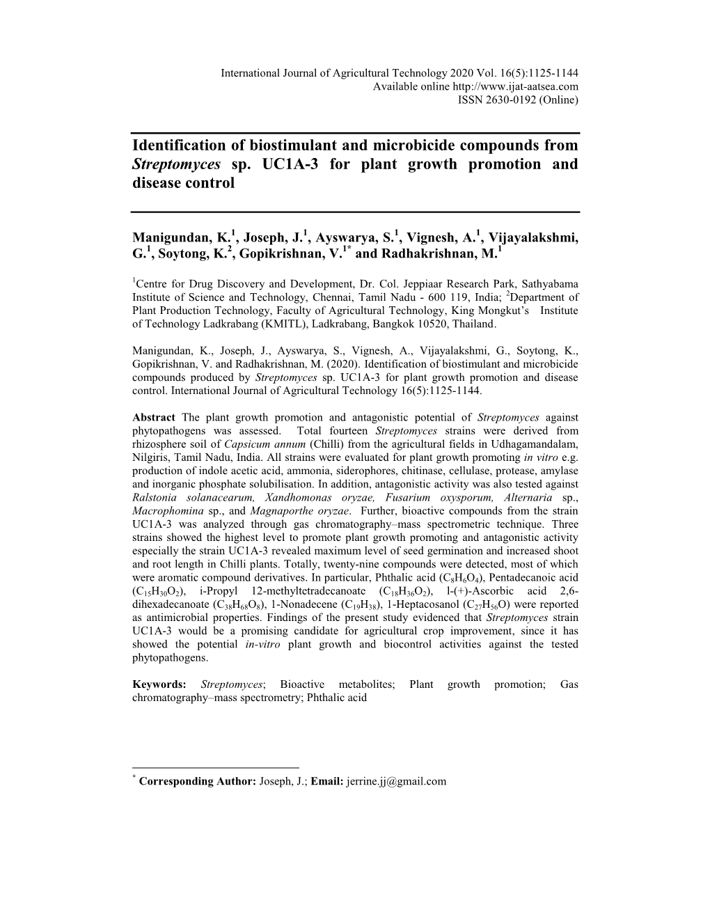 Identification of Biostimulant and Microbicide Compounds from Streptomyces Sp