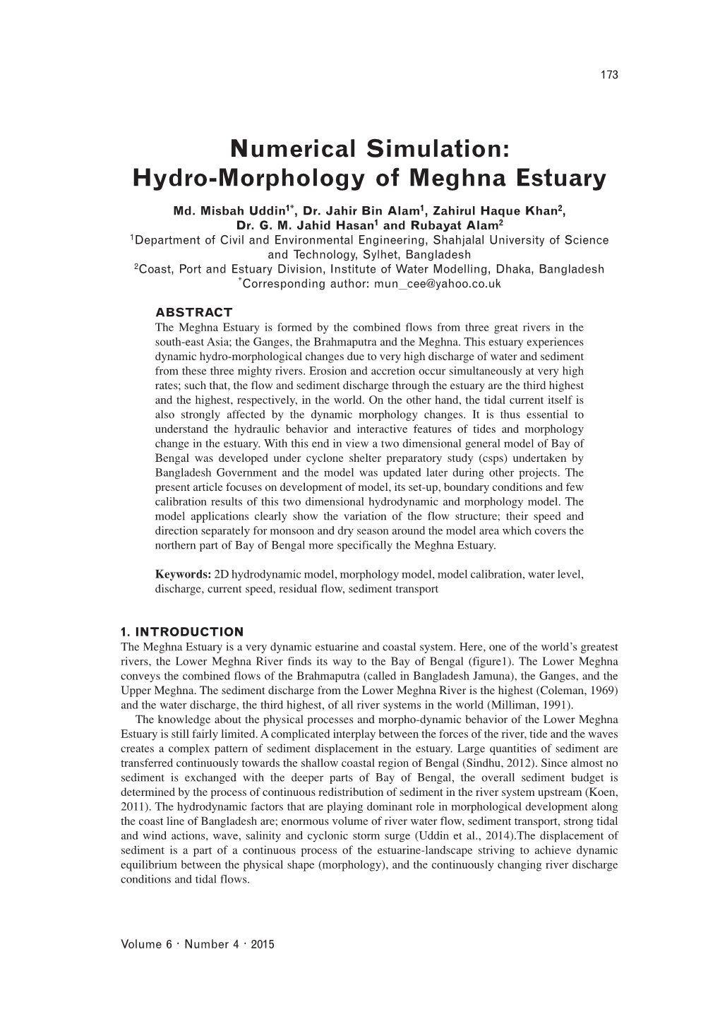 Numerical Simulation: Hydro-Morphology of Meghna Estuary