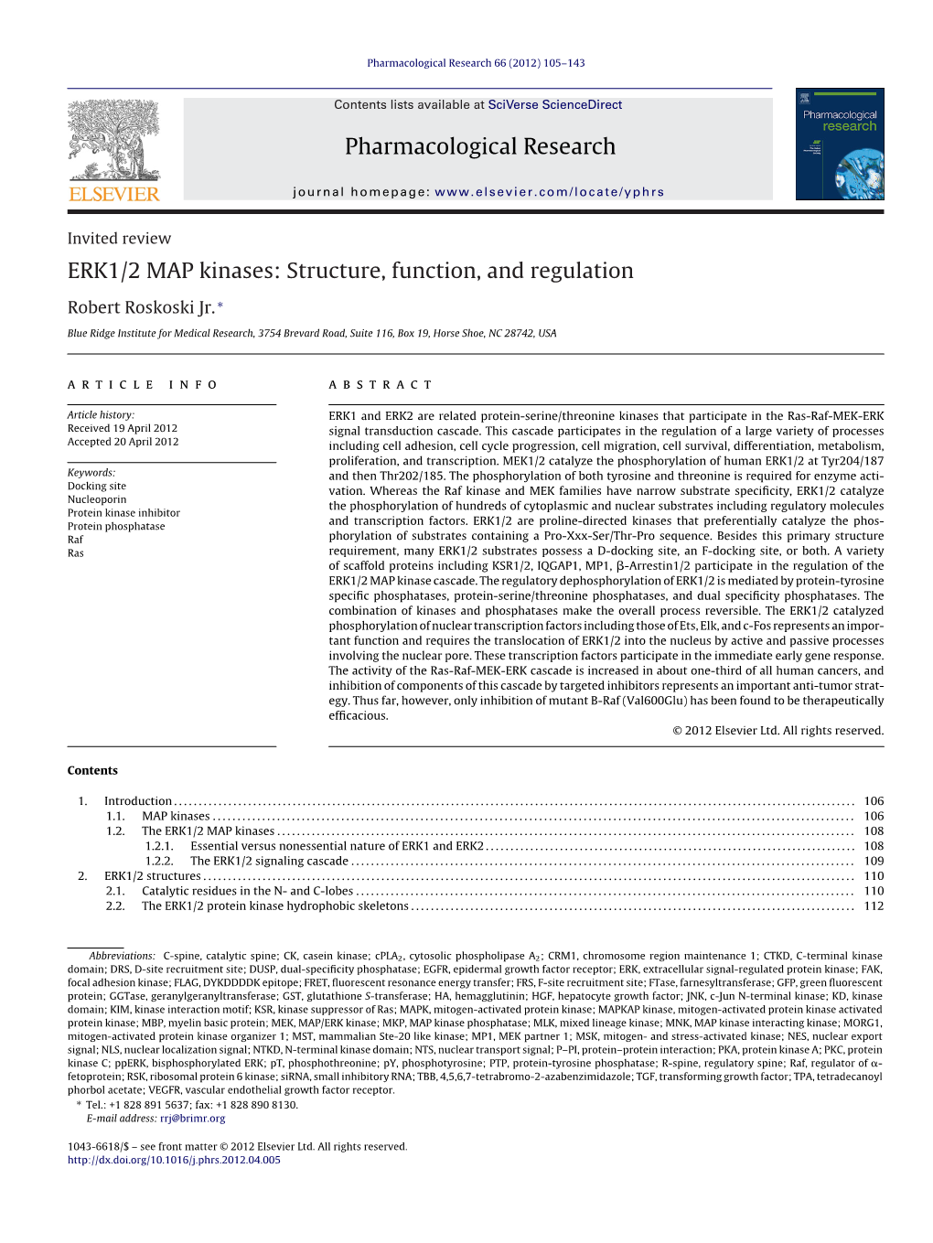 ERK1/2 MAP Kinases: Structure, Function, and Regulation