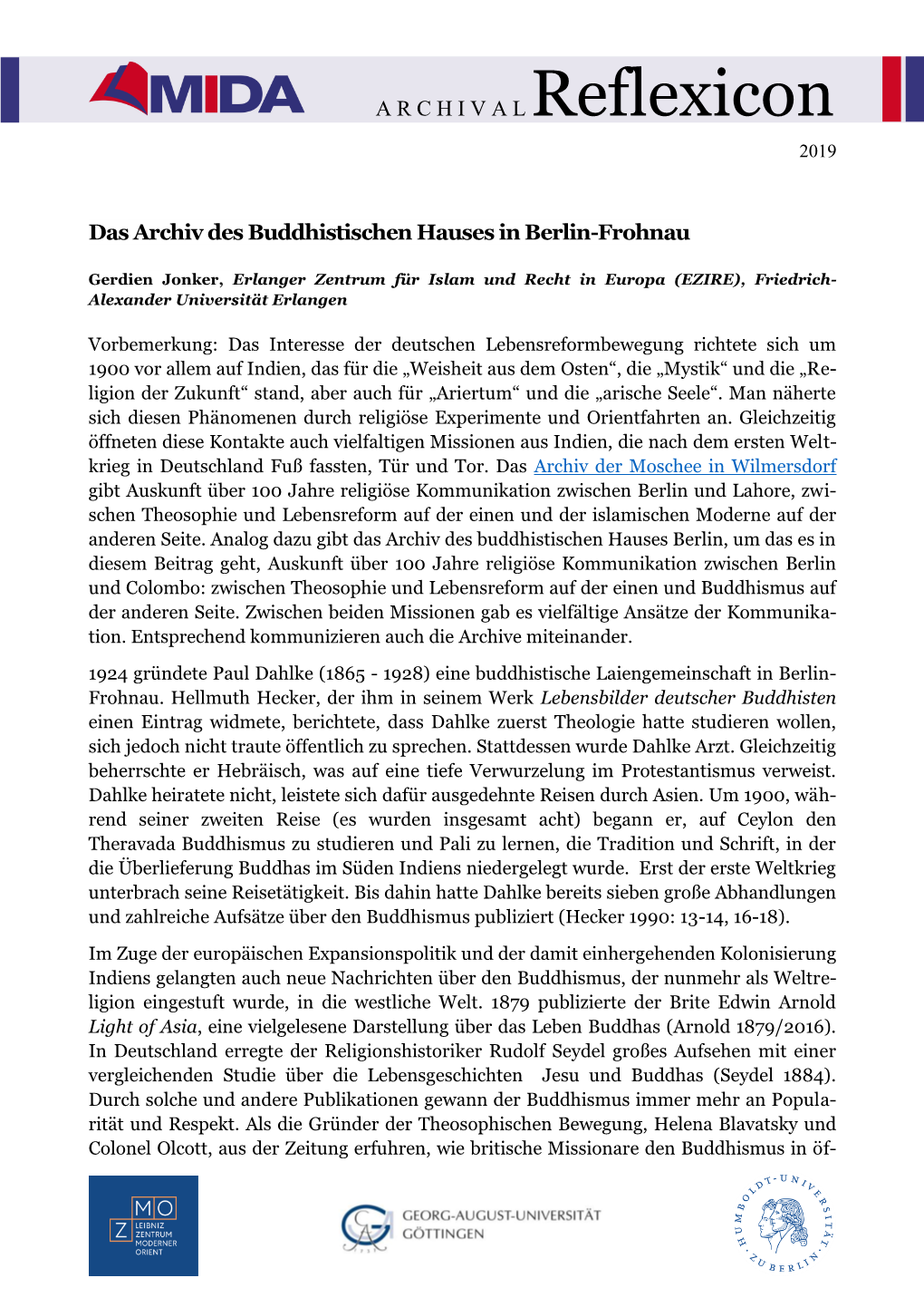 ARCHIVAL Reflexicon Das Archiv Des Buddhistischen Hauses in Berlin