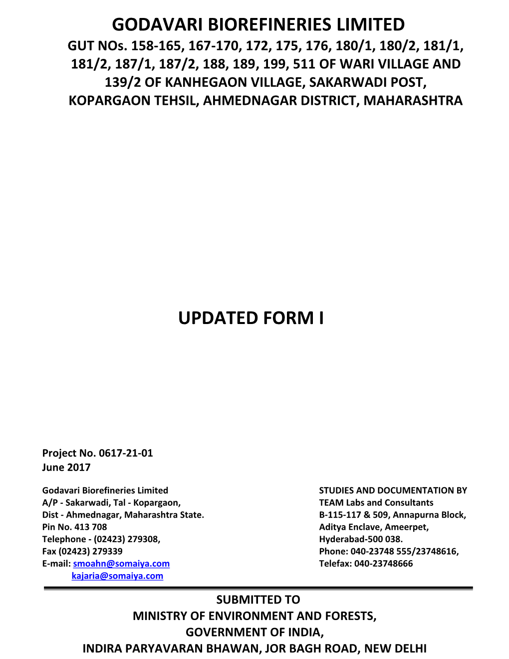 Godavari Biorefineries Limited Updated Form I