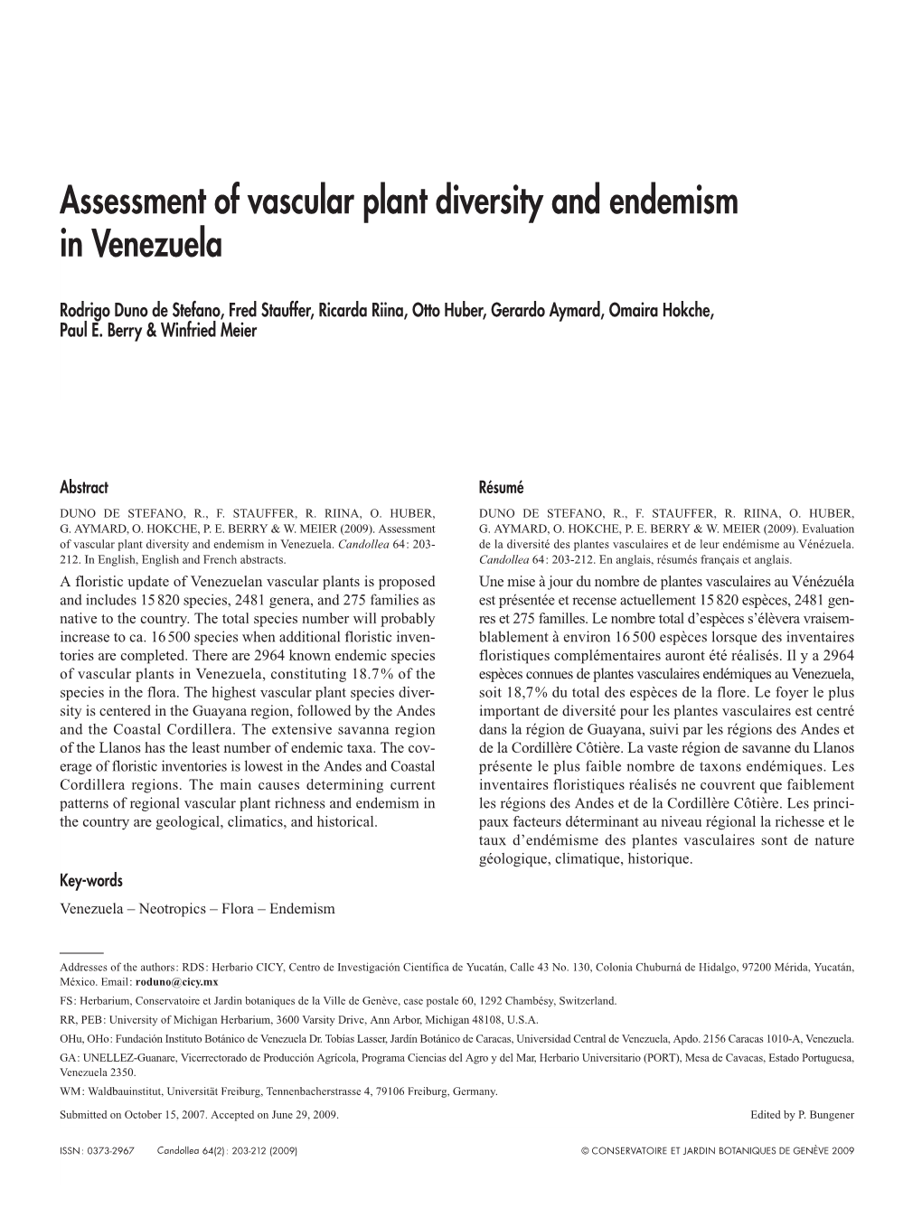 Assessment of Vascular Plant Diversity and Endemism in Venezuela