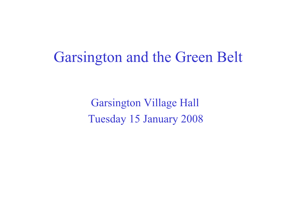 Garsington and the Green Belt