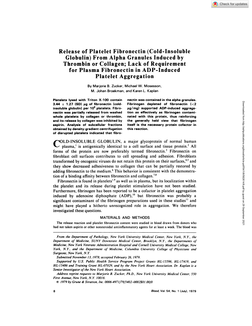 Release of Platelet Fibronectin (Cold-Insoluble Globulin) From