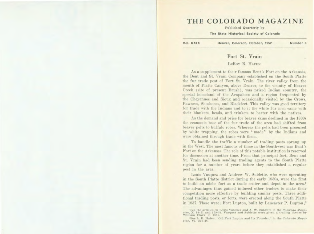 THE COLORADO MAGAZINE Published Quarterly by the State Historical Society of Colorado