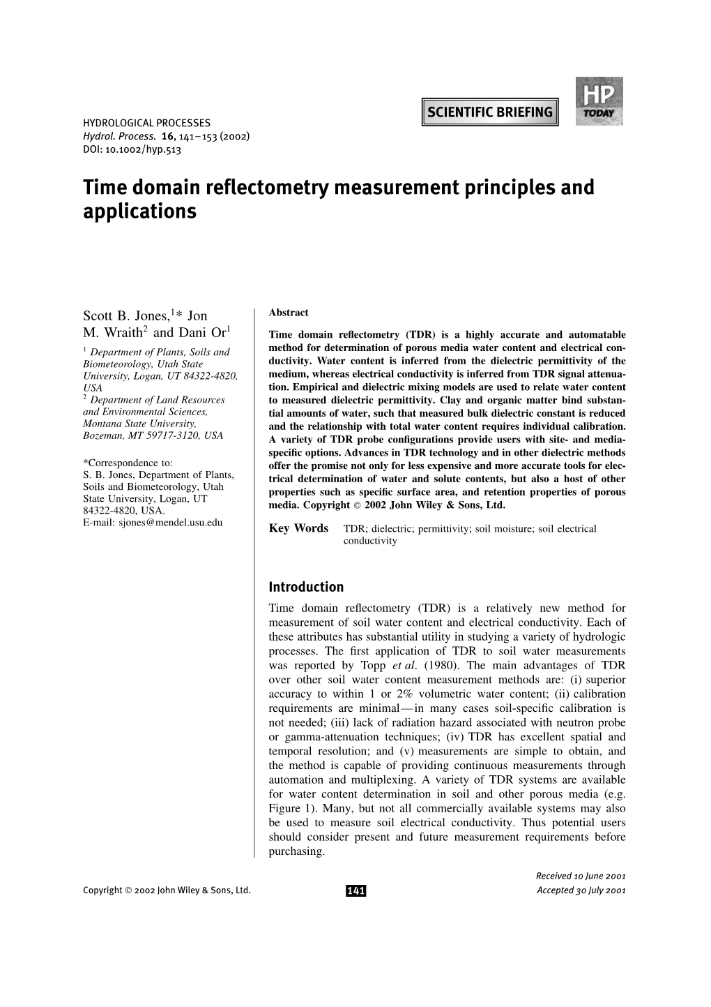 Time Domain Reflectometry Measurement Principles and Applications