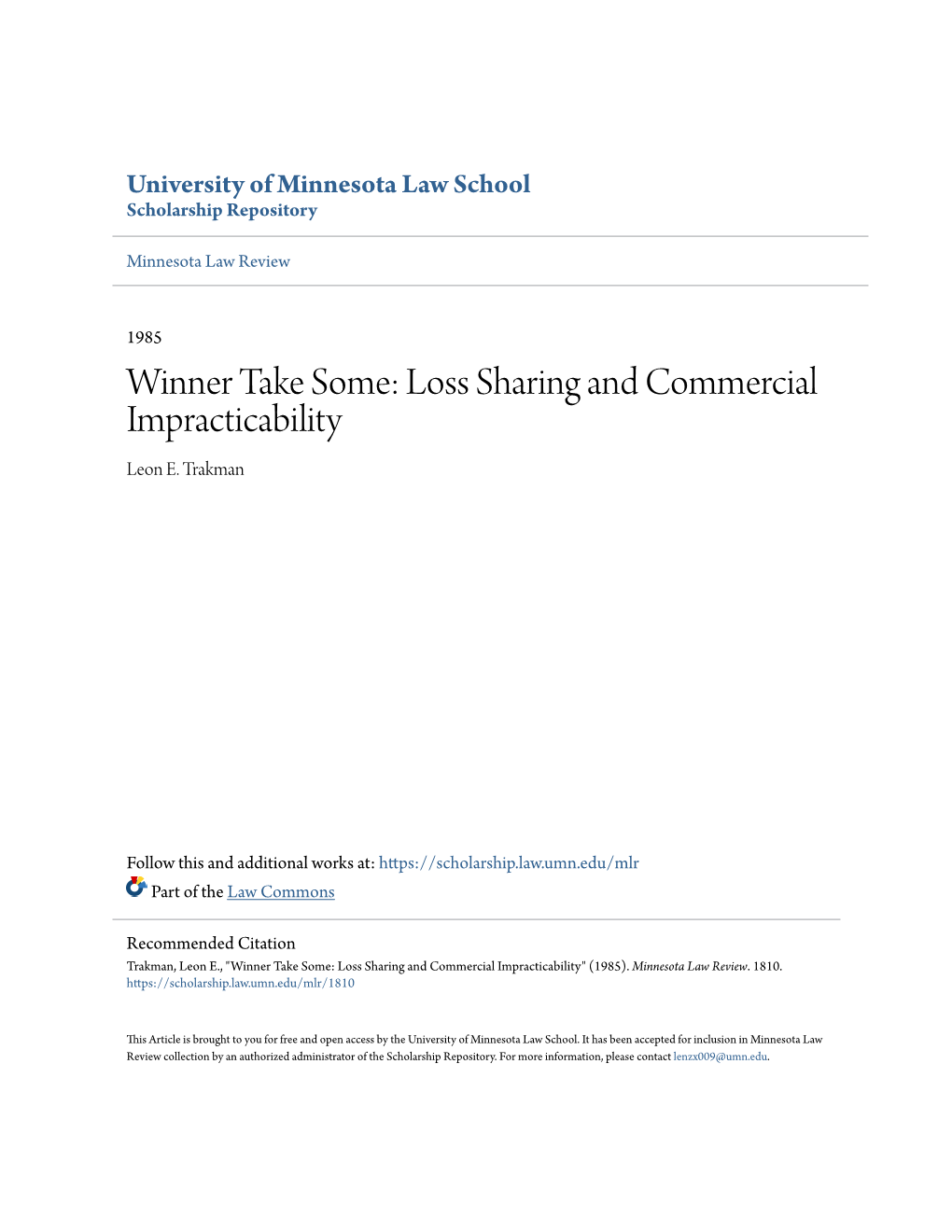 Loss Sharing and Commercial Impracticability Leon E