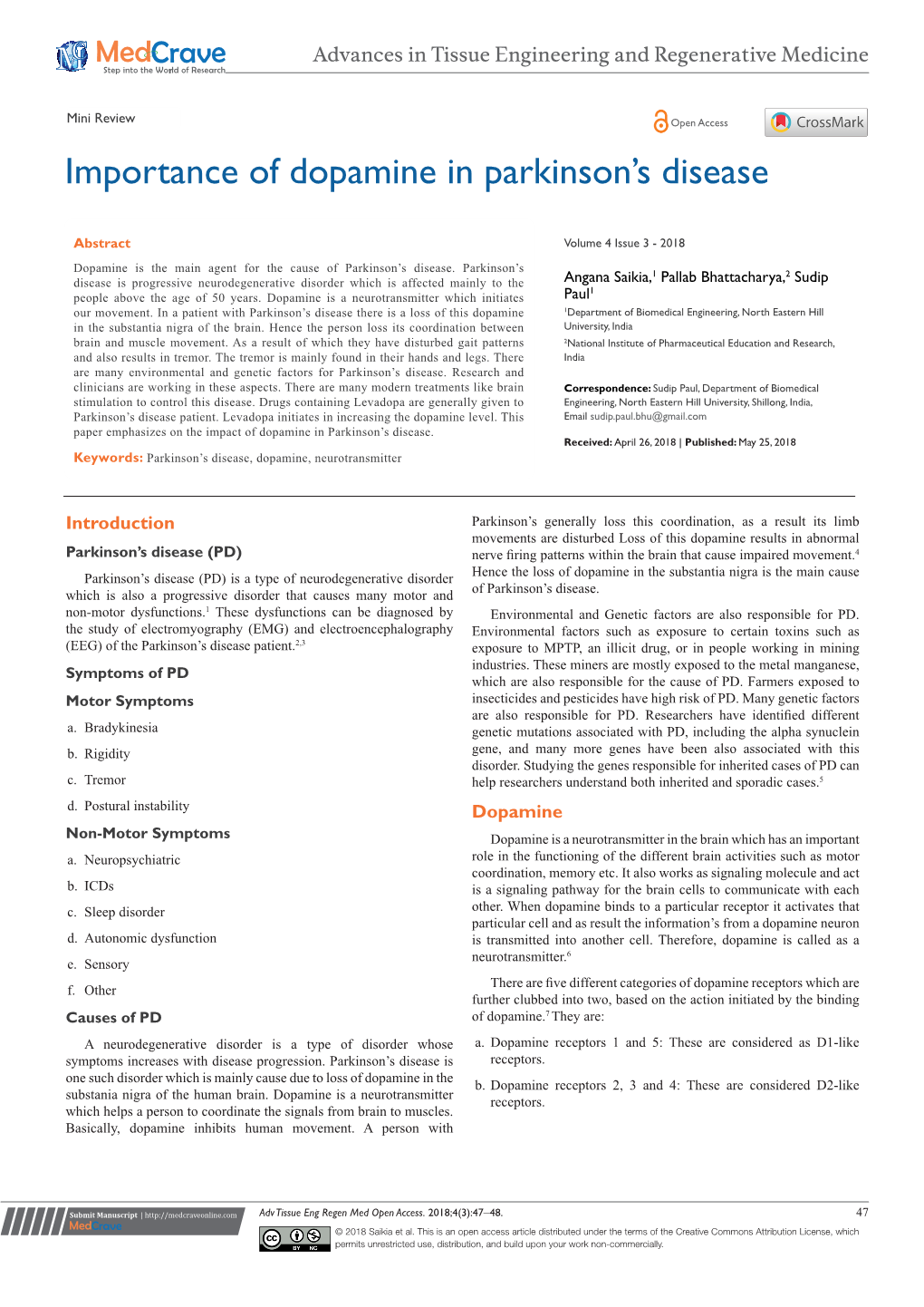 Importance of Dopamine in Parkinson's Disease