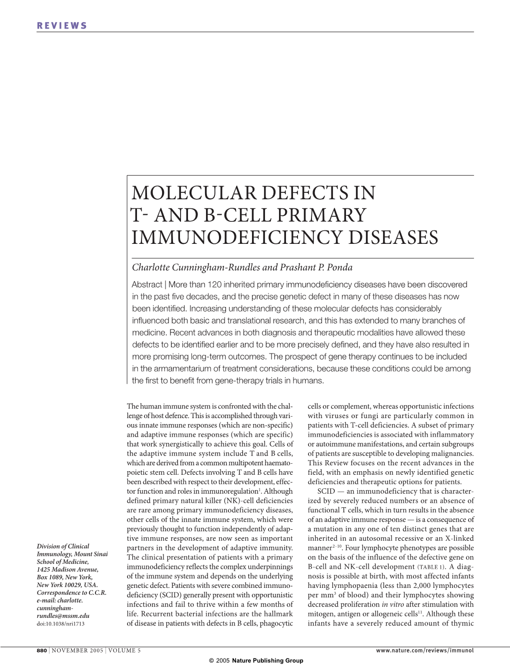 Molecular Defects in T and B Cell Primary