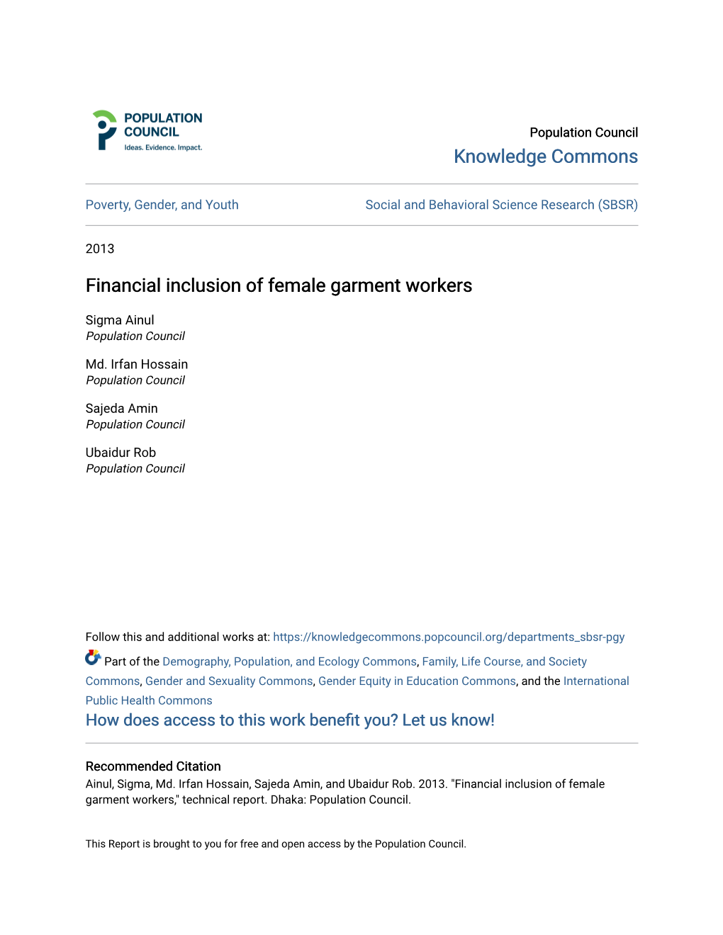 Financial Inclusion of Female Garment Workers